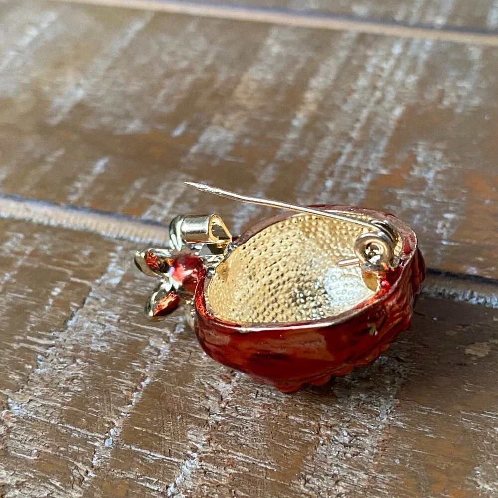 VINTAGE ESTATE Pomegranate Brooch Pin Rare Enamel Rhinestone Costume Jewelry 80s